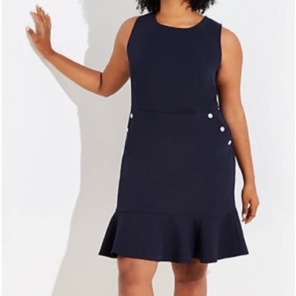 Vintage Loft Navy Peplum Sheath Flare Midi Dress Plus Size 24 NWT - Picture 1 of 8